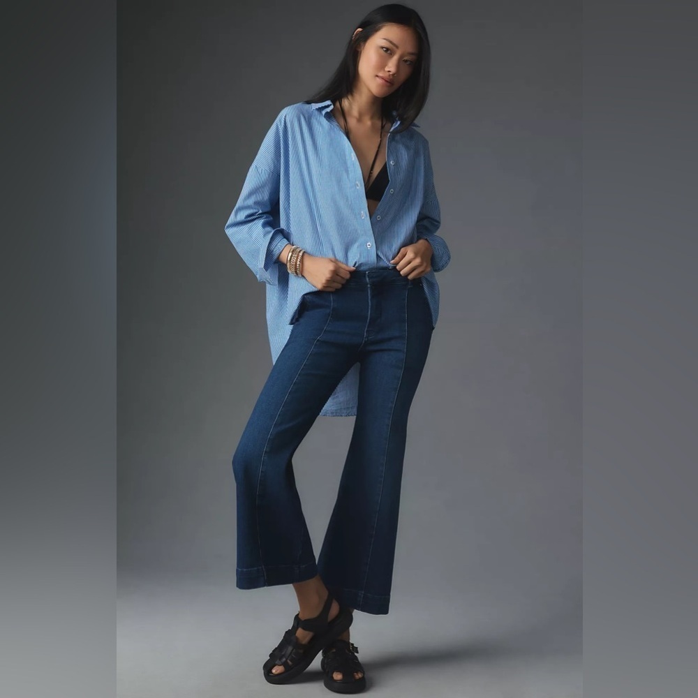 NWT! Anthropologie Pilcro Club Cropped Mid-Rise Flare Jeans Dark - 23 Tall ⏰